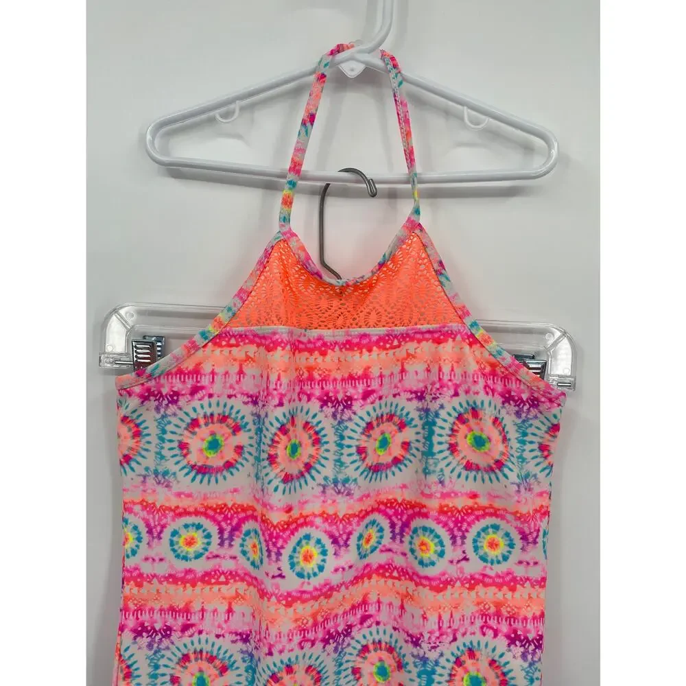Wonder Nation Pink Printed Halter Neck One Piece Swimsuit Girls Size XL 14-16
